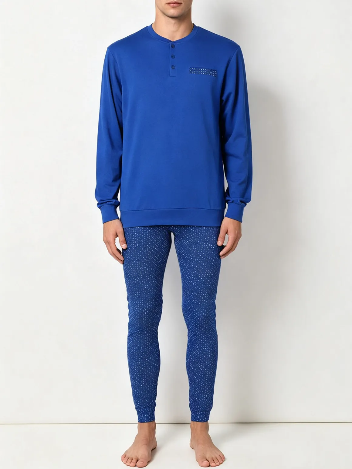 A Sette Pigiama lungo da uomo in cotone interlock con pantaloni a quadretti - blu