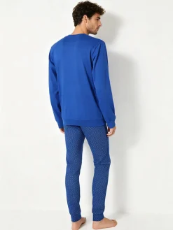 A Sette Pigiama lungo da uomo in cotone interlock con pantaloni a quadretti - blu