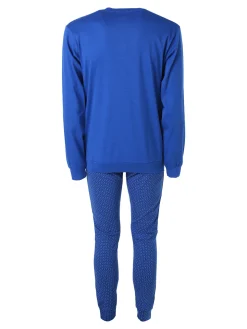 A Sette Pigiama lungo da uomo in cotone interlock con pantaloni a quadretti - blu