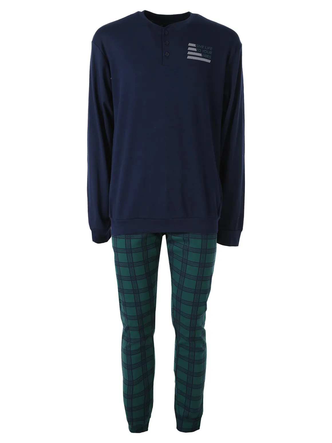 A Sette Pigiama lungo da uomo in cotone interlock con pantaloni a quadri - blu