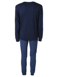 A Sette Pigiama lungo da uomo in cotone interlock con pantaloni a quadretti - blu scuro