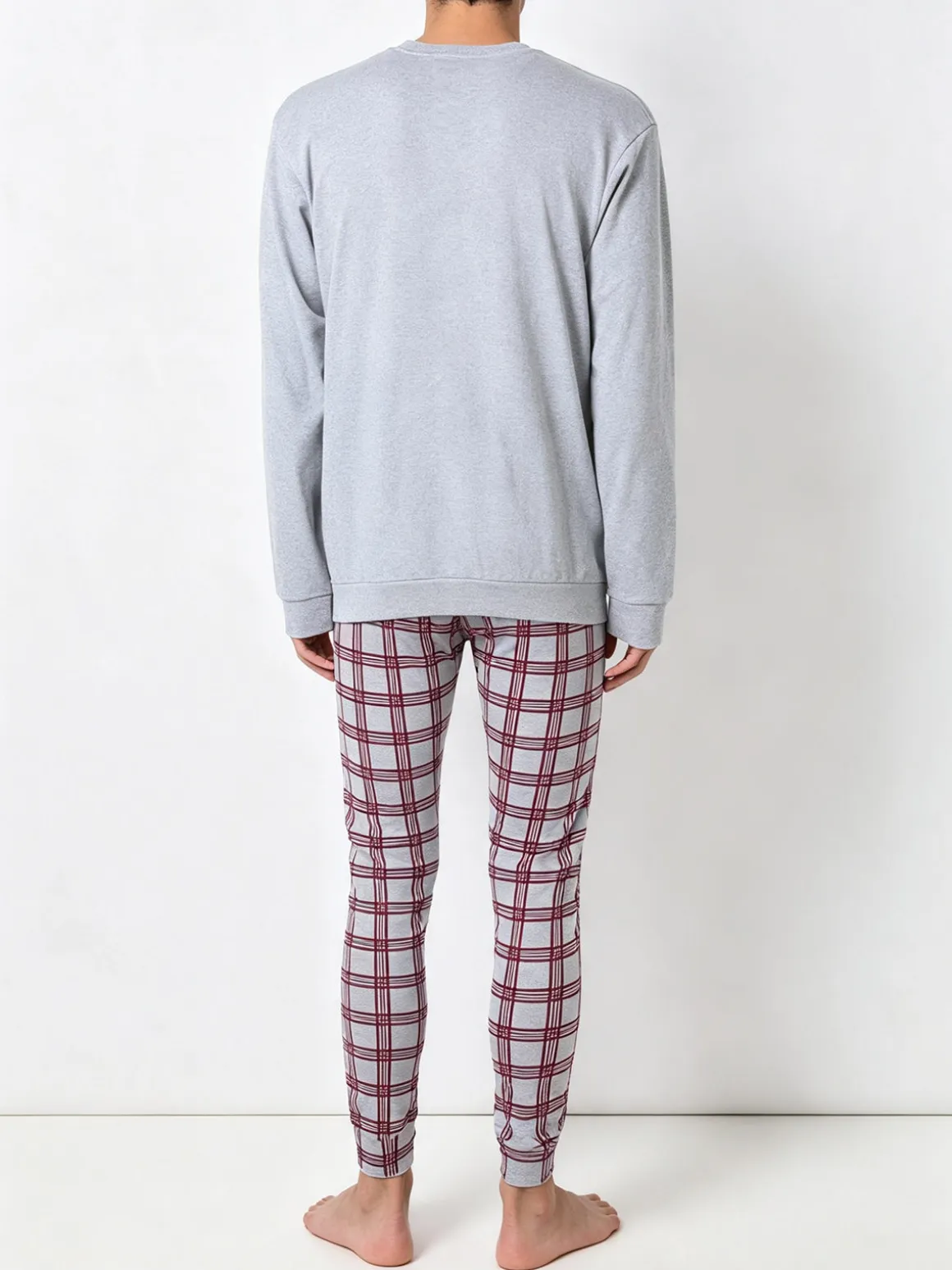 A Sette Pigiama lungo da uomo in cotone interlock con pantaloni a quadri - grigio