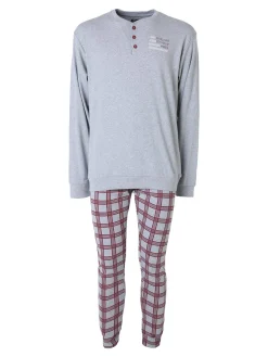 A Sette Pigiama lungo da uomo in cotone interlock con pantaloni a quadri - grigio