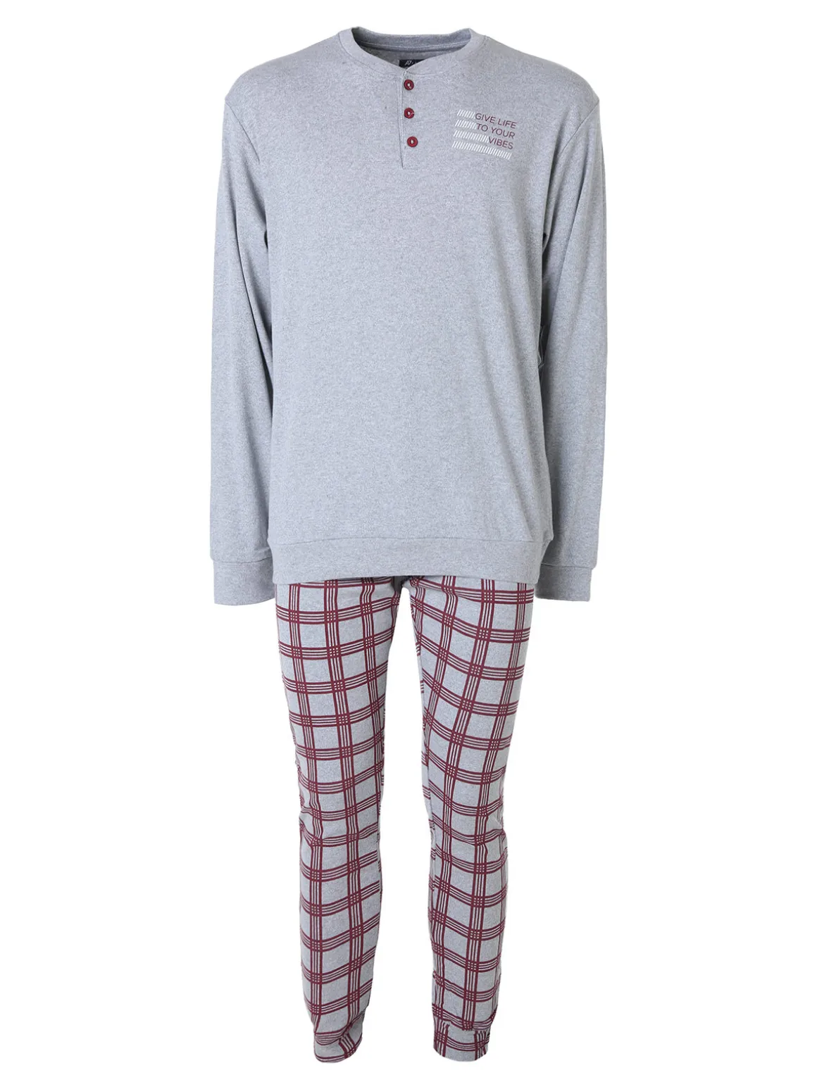 A Sette Pigiama lungo da uomo in cotone interlock con pantaloni a quadri - grigio