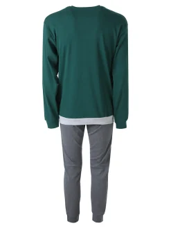 A Sette Pigiama lungo da uomo in cotone interlock a blocchi di colore - grigio