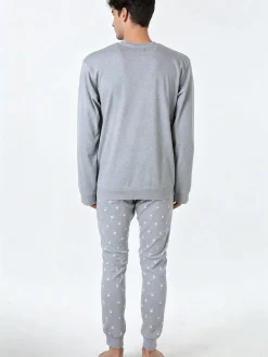 A Sette Pigiama lungo da uomo in cotone interlock con pantaloni con stampa birilli - grigio
