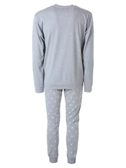 A Sette Pigiama lungo da uomo in cotone interlock con pantaloni con stampa birilli - grigio