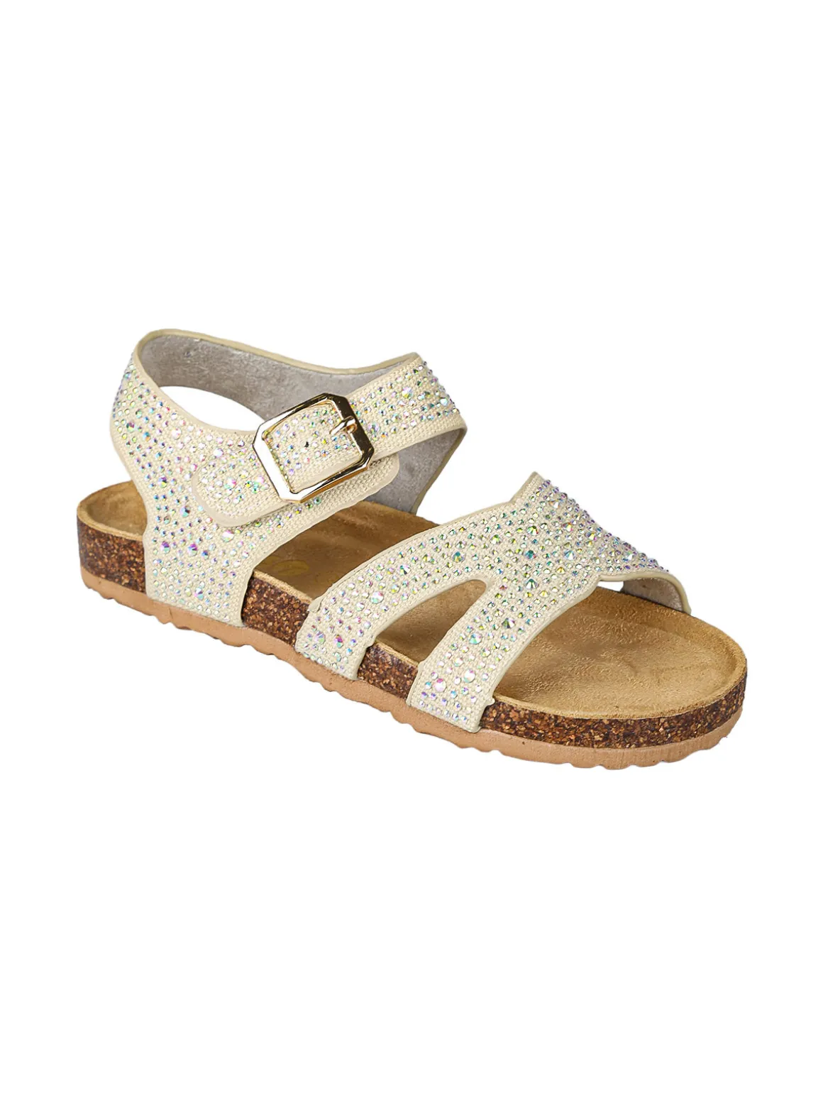 Asso Sandali da ragazza con strass e cinturino con fibbia - beige