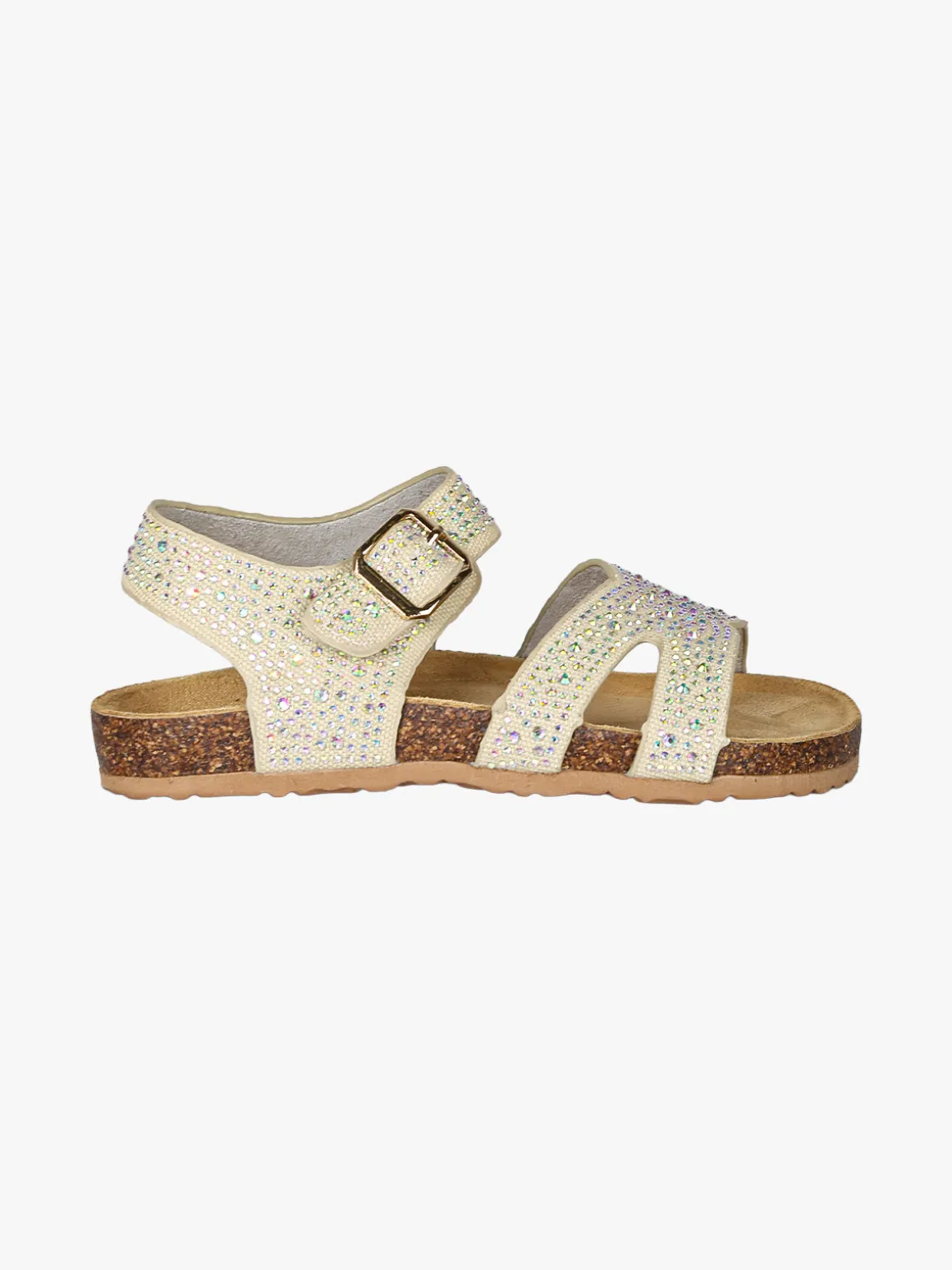 Asso Sandali da ragazza con strass e cinturino con fibbia - beige