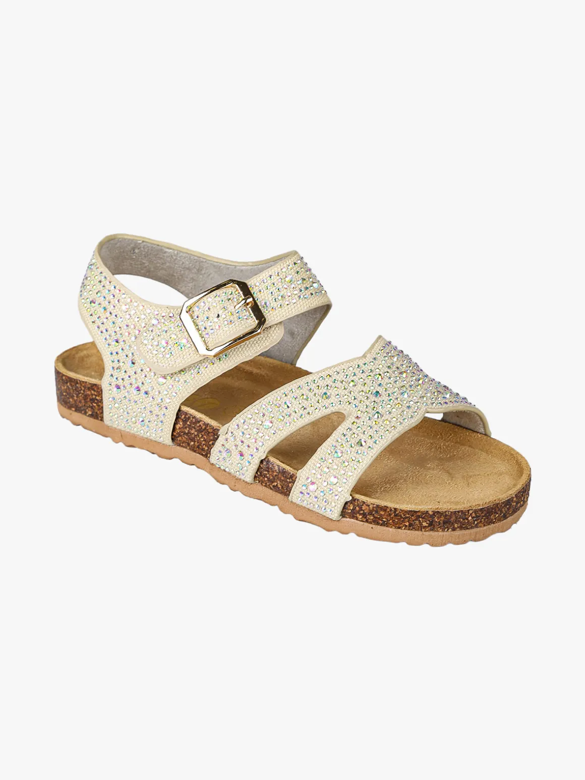 Asso Sandali da ragazza con strass e cinturino con fibbia - beige