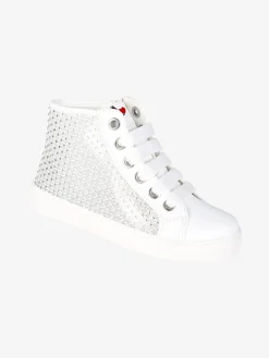 Asso Sneakers alte da ragazza con strass - bianco
