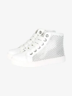 Asso Sneakers alte da ragazza con strass - bianco