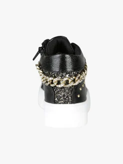 Asso Sneakers da ragazza con catena gioiello e borchie - nero