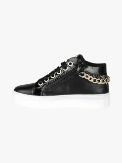Asso Sneakers da ragazza con catena gioiello e borchie - nero