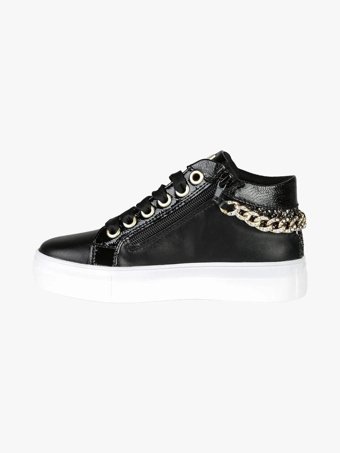 Asso Sneakers da ragazza con catena gioiello e borchie - nero
