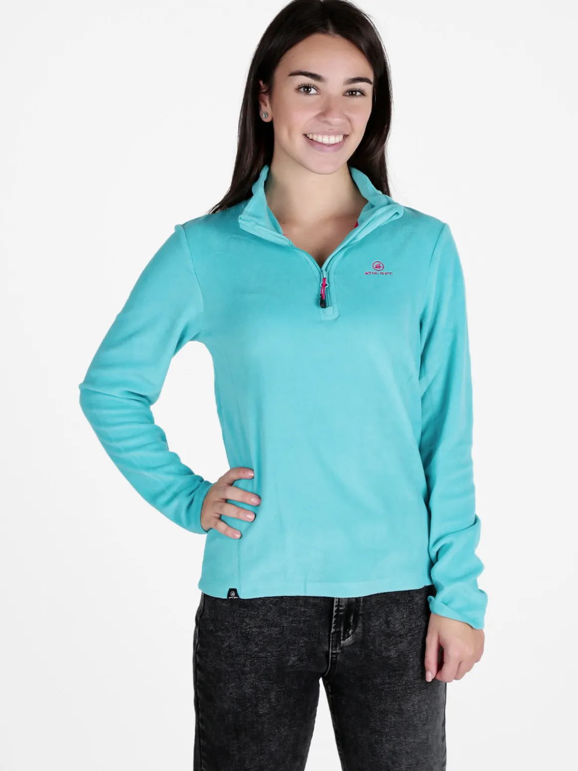 Athl Dpt Felpa donna in micropile mezza zip