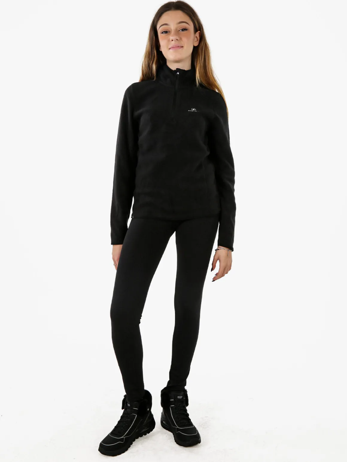 Athl Dpt Felpa donna mezza zip in micropile - nero