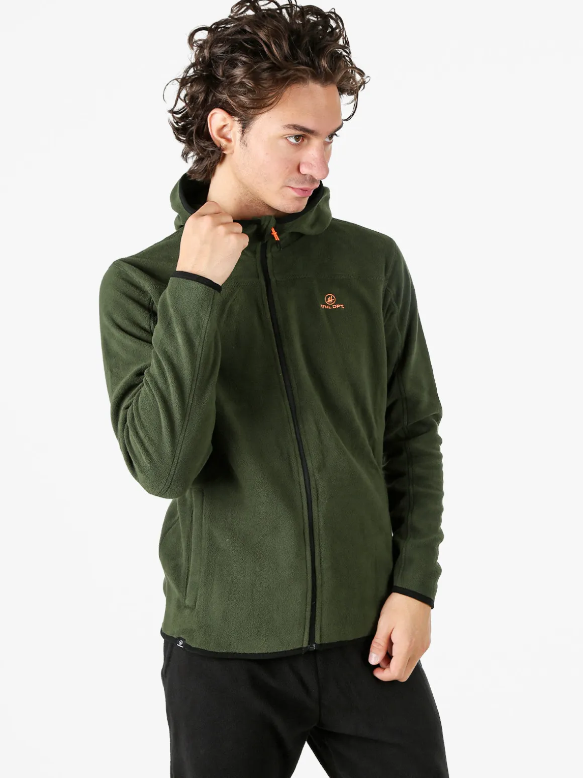 Athl Dpt Felpa uomo con cappuccio e zip in micropile - militare
