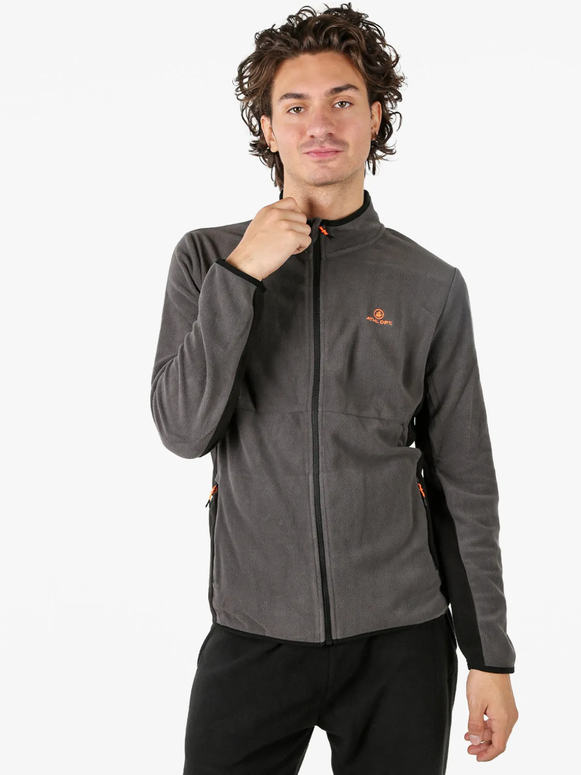 Athl Dpt Felpa uomo full zip in micropile con bordi a contrasto - antracite