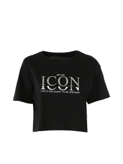 Athl Dpt T-shirt donna cropped in cotone con stampa - nero