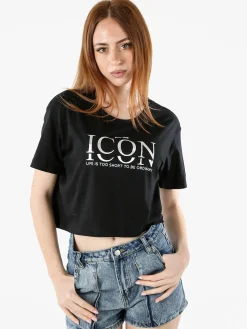 Athl Dpt T-shirt donna cropped in cotone con stampa - nero