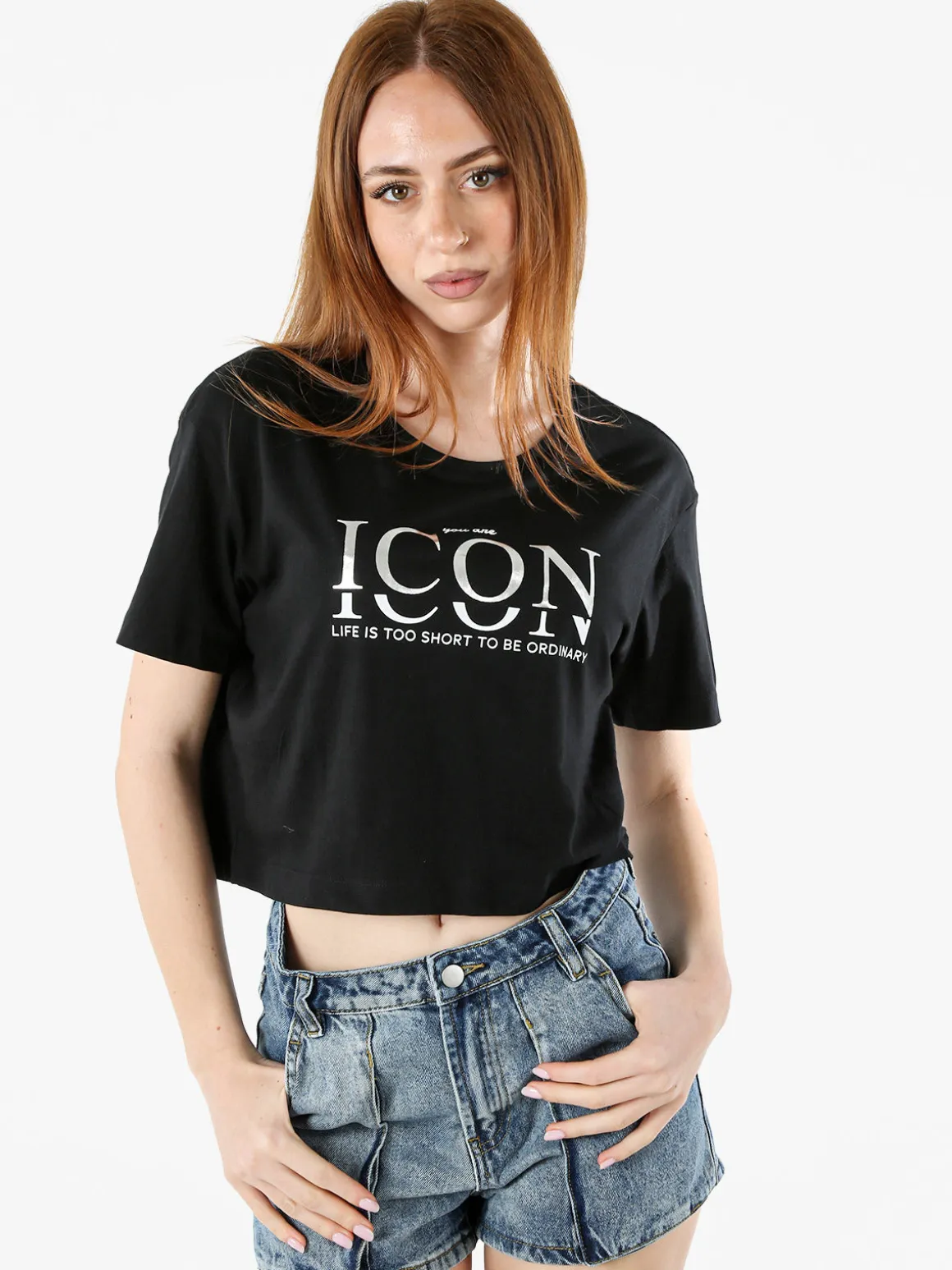 Athl Dpt T-shirt donna cropped in cotone con stampa - nero