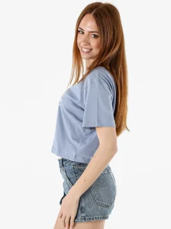 Athl Dpt T-shirt donna cropped in cotone con stampa - cielo
