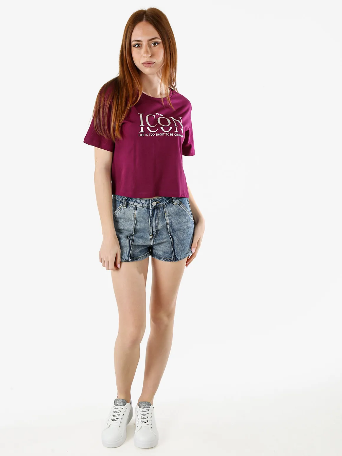 Athl Dpt T-shirt donna cropped in cotone con stampa - bianco