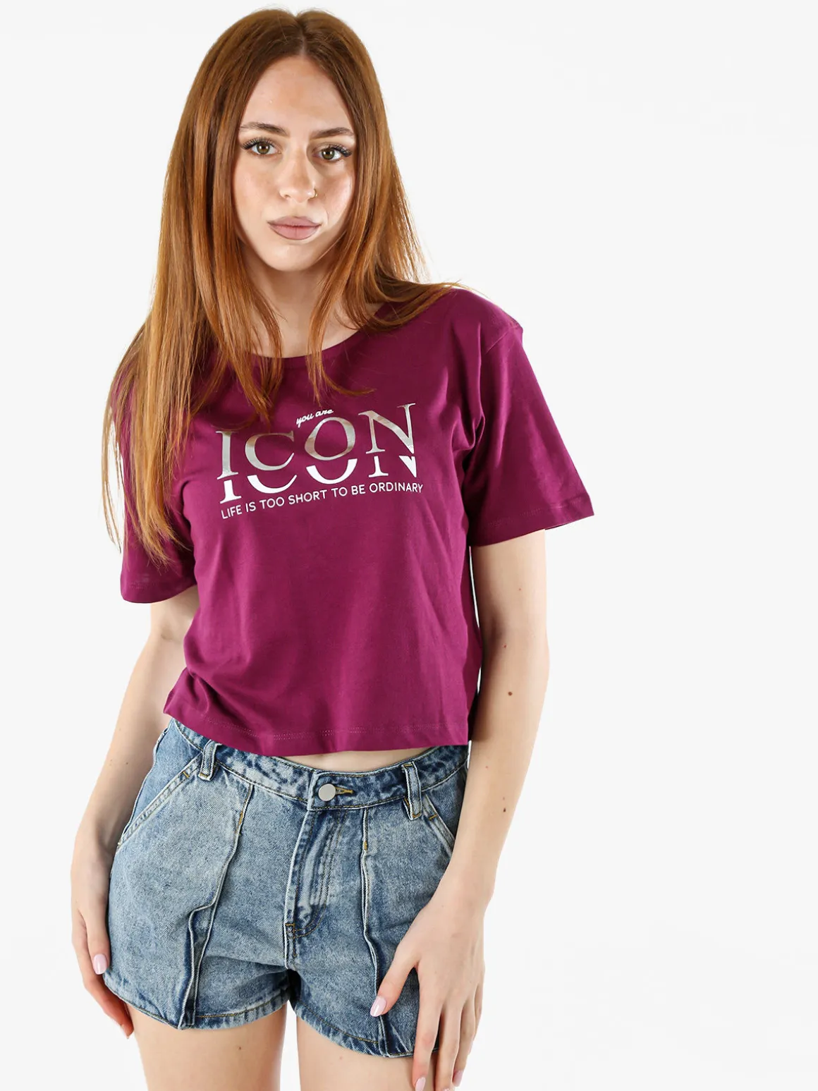 Athl Dpt T-shirt donna cropped in cotone con stampa - bianco