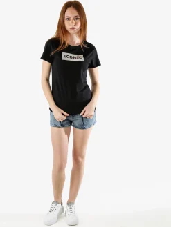 Athl Dpt T-shirt donna in cotone con stampa argento - nero