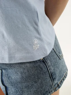 Athl Dpt T-shirt donna in cotone con stampa argento - azzurro
