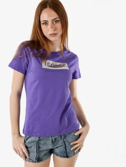 Athl Dpt T-shirt donna in cotone con stampa argento - viola