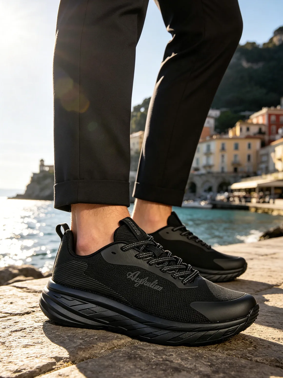 Australian ALPHA Sneakers uomo sportive con suola alta - nero