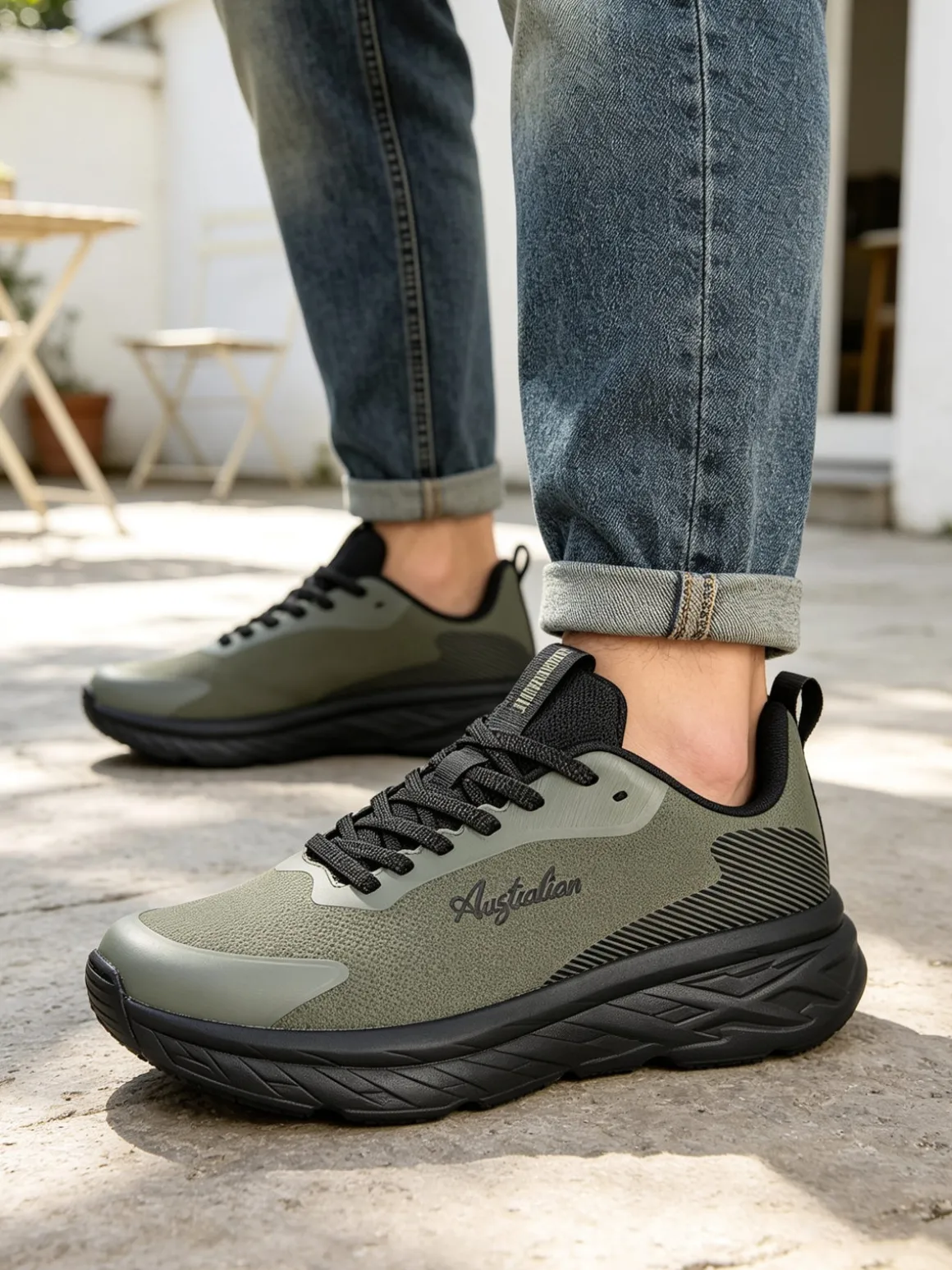 Australian ALPHA Sneakers uomo sportive con suola alta - militare