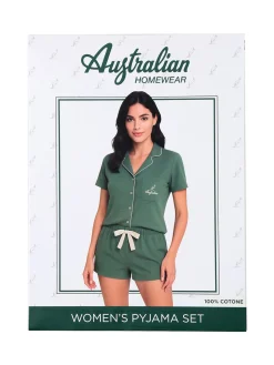 Australian Pigiama corto da donna aperto in cotone - verde