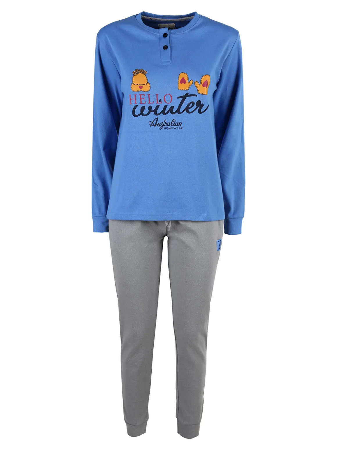 Australian Pigiama lungo da donna in cotone interlock con stampe - blu