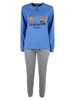 Australian Pigiama lungo da donna in cotone interlock con stampe - blu