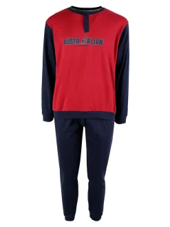 Australian Pigiama lungo da uomo in misto cotone interlock - bordeaux