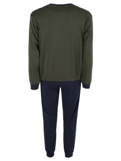 Australian Pigiama lungo da uomo in misto cotone interlock - militare