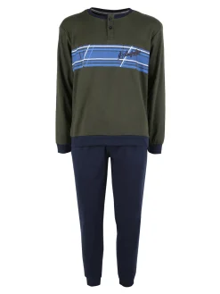 Australian Pigiama lungo da uomo in misto cotone interlock - militare