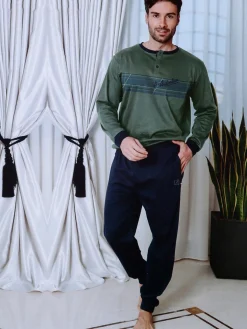 Australian Pigiama lungo da uomo in misto cotone interlock - militare