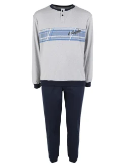 Australian Pigiama lungo da uomo in misto cotone interlock - blu scuro