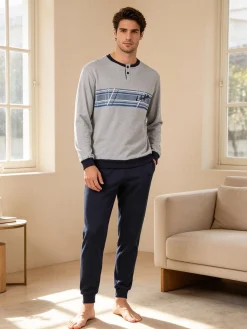 Australian Pigiama lungo da uomo in misto cotone interlock - grigio