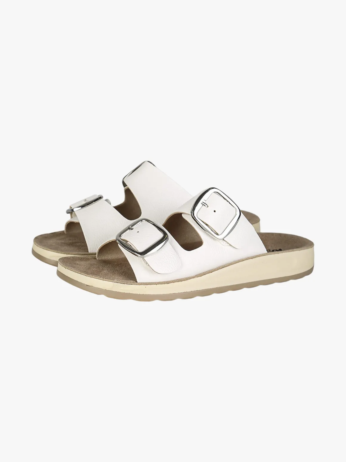 Axa Shoes Ciabatte donna con doppia fibbia e plantare in pelle - bianco