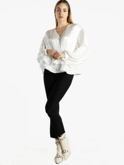 Azaka Blusa donna plissetata con balze sul finale