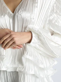 Azaka Blusa donna plissetata con balze sul finale