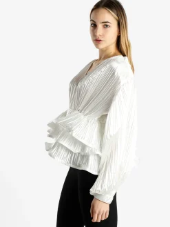 Azaka Blusa donna plissetata con balze sul finale