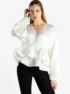 Azaka Blusa donna plissetata con balze sul finale