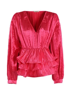 Azaka Blusa donna plissetata con balze sul finale