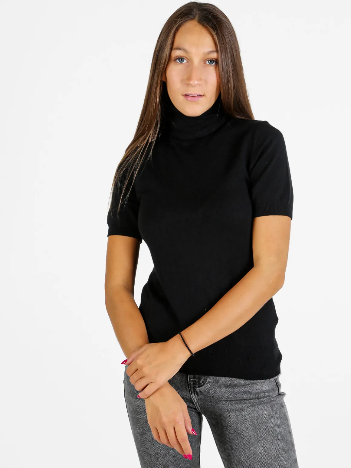 Baci & Abbracci Maglia dolcevita donna a maniche corte - nero